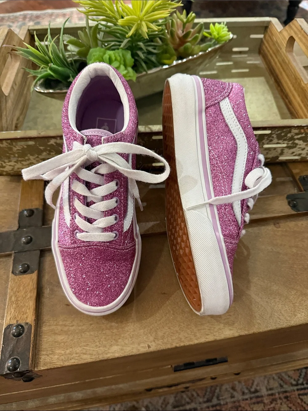 Vans Kids Glitter Purple Low-Top Sneakers